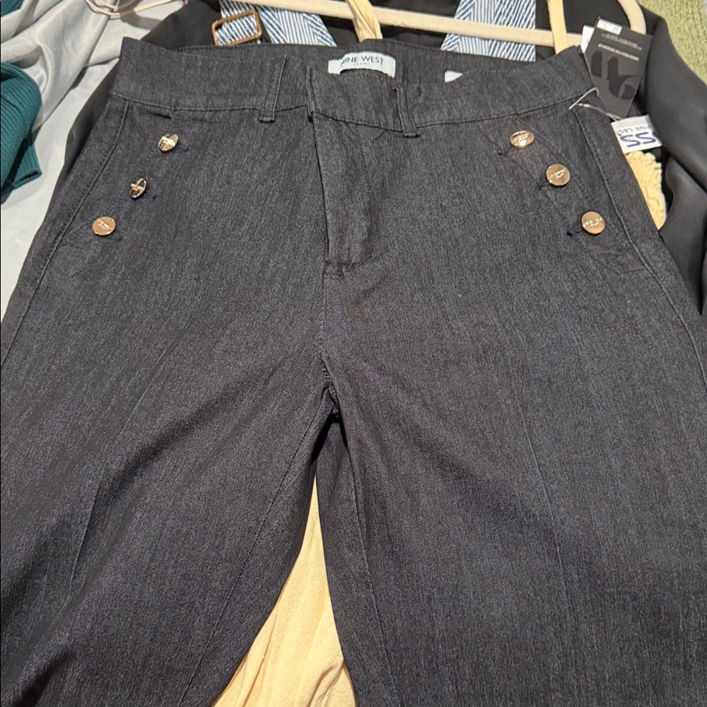 Nine West Charcoal Pants with Metallic Buttons